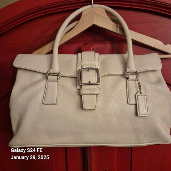 HTF Coach Hampton Handbag Satchel Purse Bone Thick Leather Silver # 7581 EUC - Picture 1 of 9